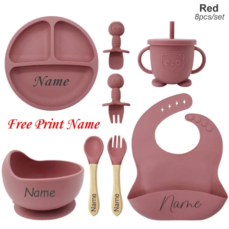 Coffret Repas Bébé Personnalisé en Silicone – 8 Pièces