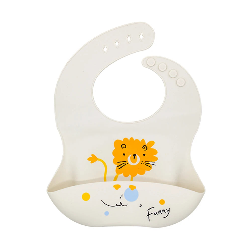 Bavoir Bébé en Silicone à Motifs Ludiques avec Poche