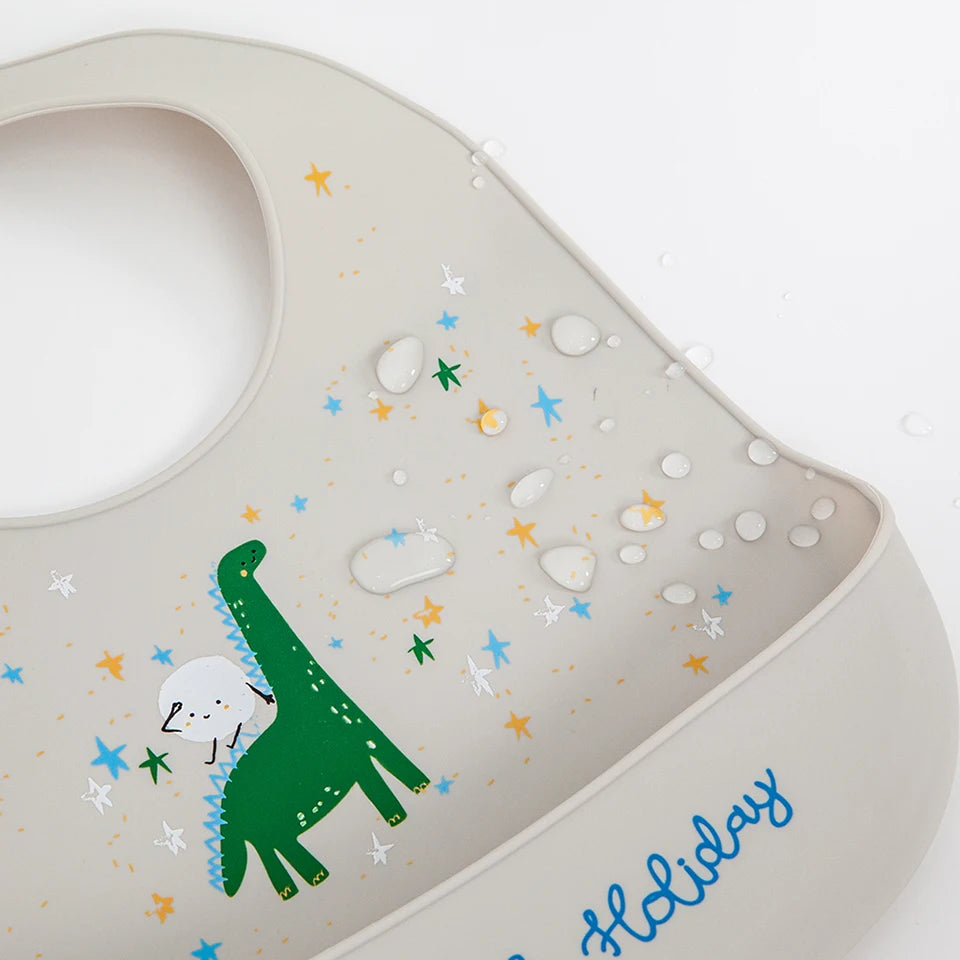 Bavoir Bébé en Silicone Souple à Motifs avec Poche