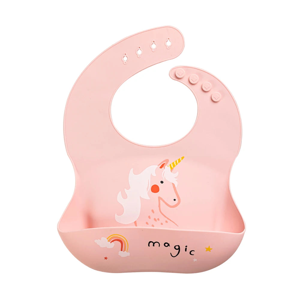 Bavoir Bébé en Silicone à Motifs Ludiques avec Poche