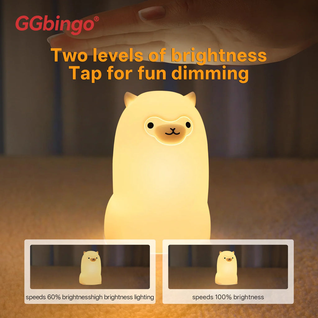 GGbingo LED-Nachtlicht mit Berührungssensor, RGB-LED, Alpaka, wiederaufladbar, USB, Silikonlampe für Kinder, Babyspielzeug, Festival-Dekor