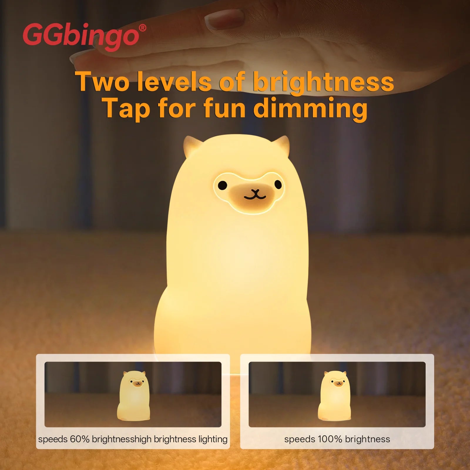 GGbingo LED-Nachtlicht mit Berührungssensor, RGB-LED, Alpaka, wiederaufladbar, USB, Silikonlampe für Kinder, Babyspielzeug, Festival-Dekor