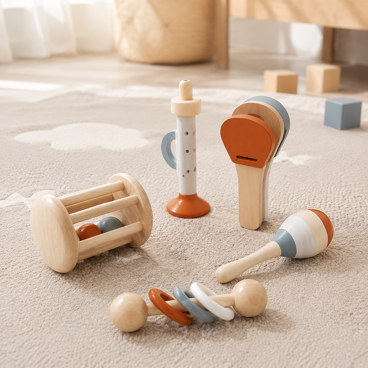 Coffret de cinq instruments de musique en bois pour enfant