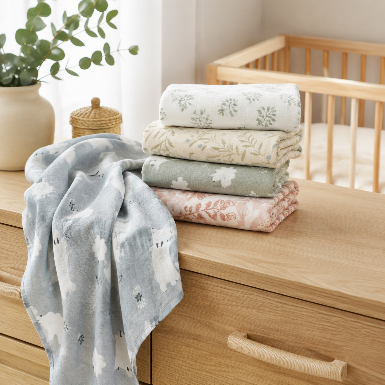 Langes bébé pliés sur une commode dans une chambre de bébé