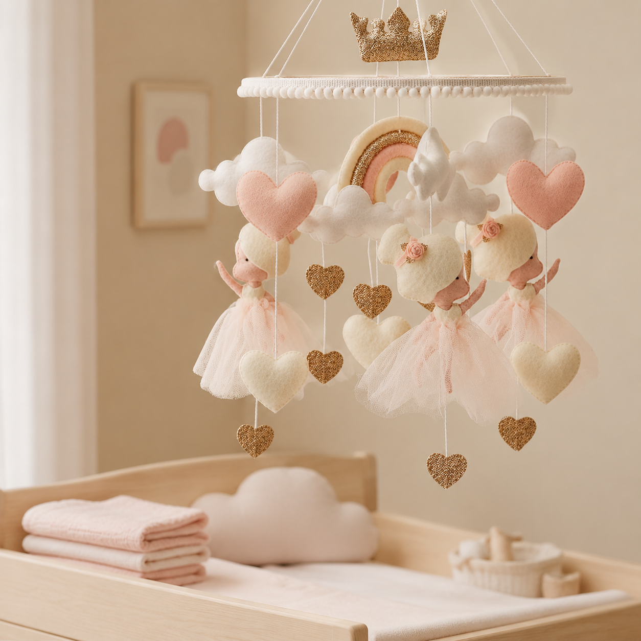 Mobile bébé ballerines près d’une table à langer
