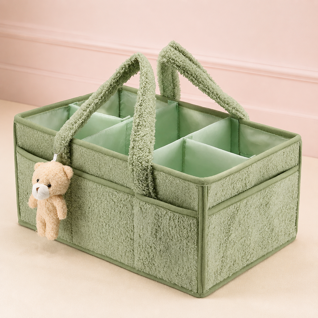 Organiseur à langer en tissu bouclette vert sauge