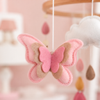Détail d’un papillon rose en feutrine cousue