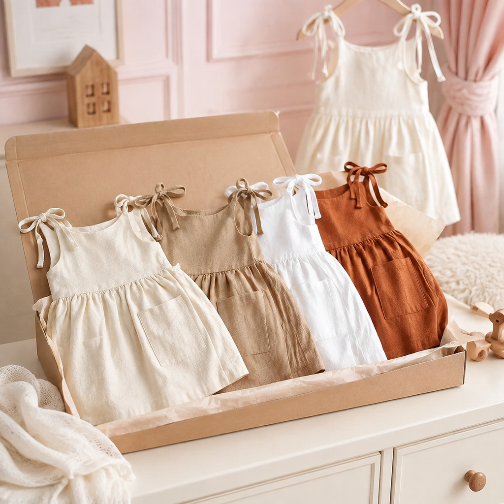 Robes fille en coton présentées en coffret cadeau