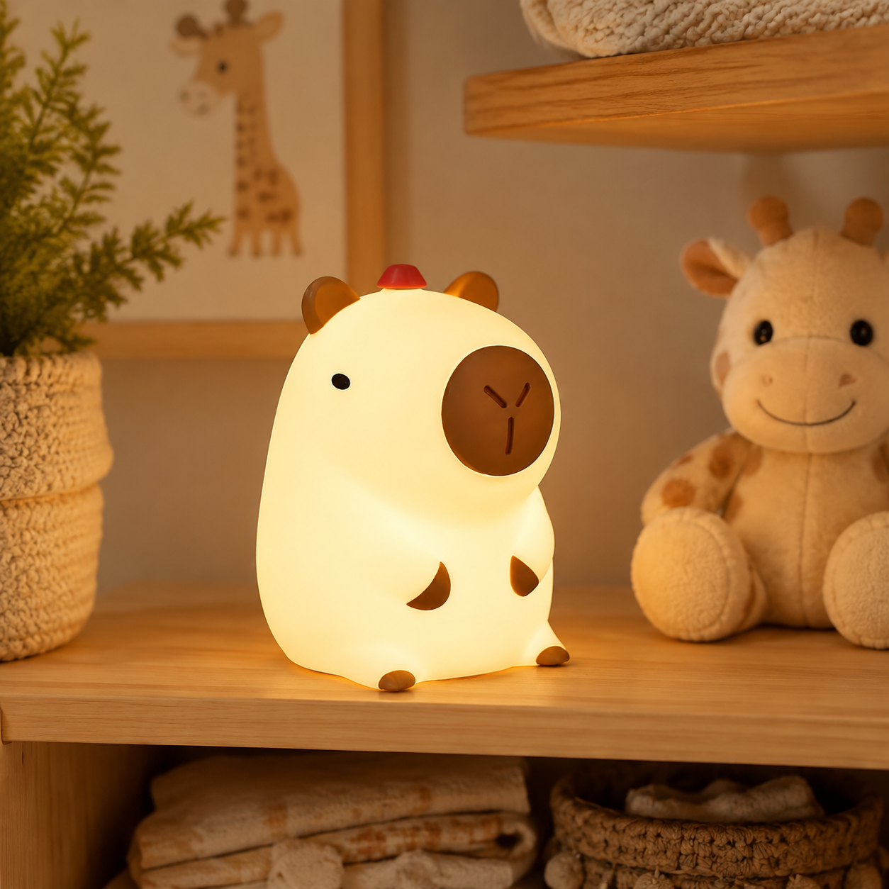 Veilleuse bébé capybara en silicone dans une chambre de bébé